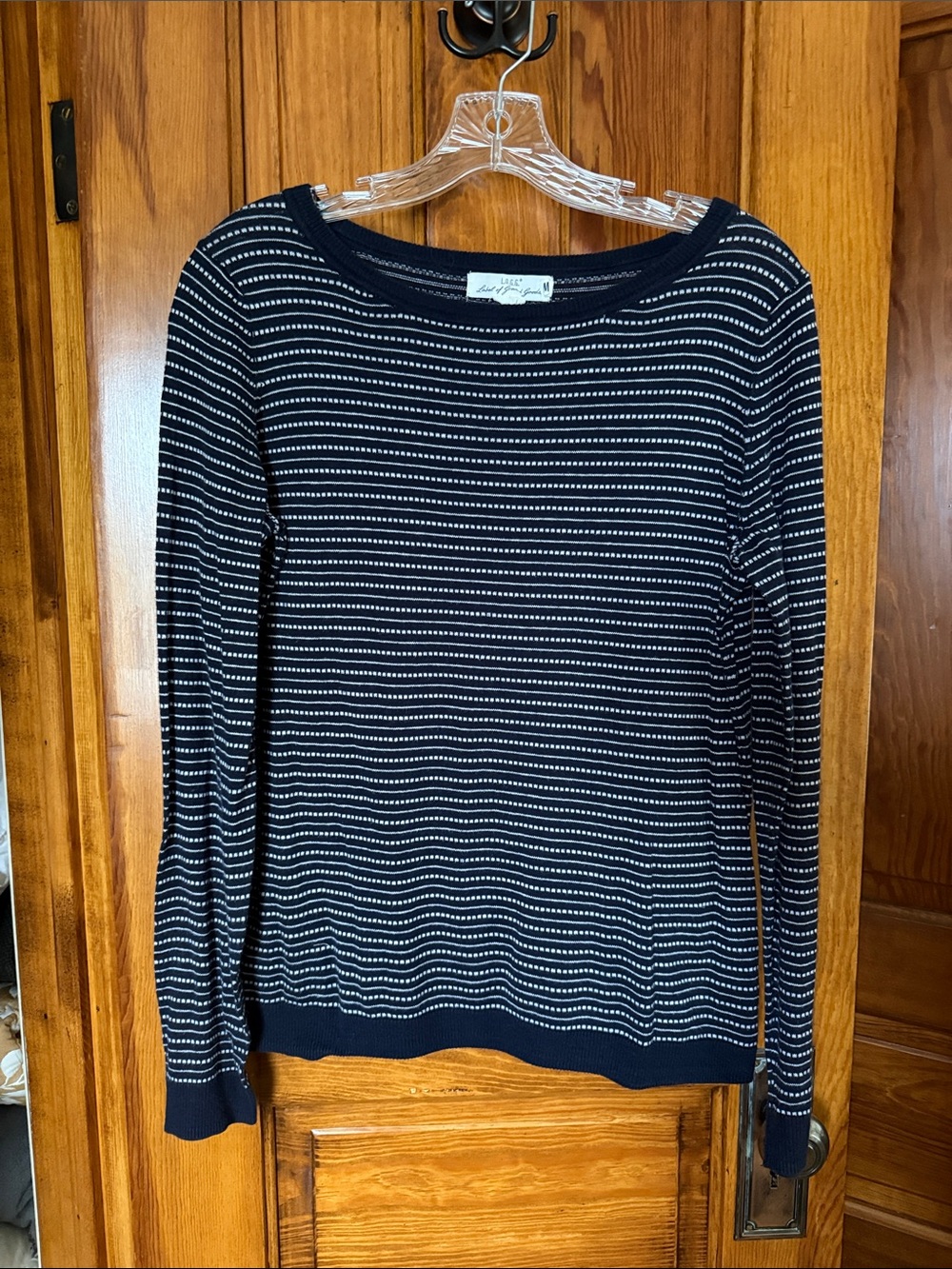 Navy White Striped Crewneck Sweater